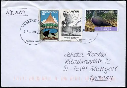 Tonga 2004 Dauer Michel 1691 Aufdruck 60s Vogel Brief Deutschland / 725