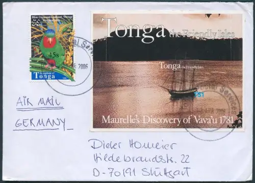 Tonga 2004 Dauer Michel 1690 Aufdruck 45s Brief Luftpost Deutschland / 679