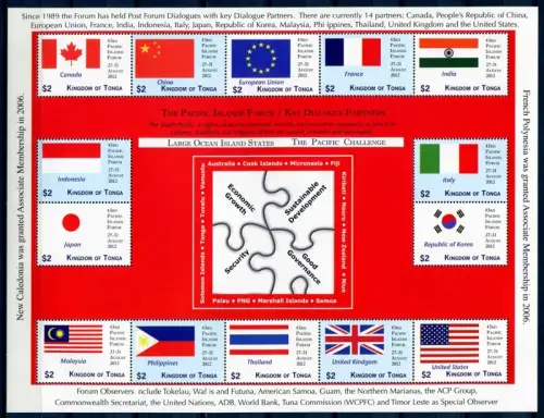 Tonga 2012 Flaggen Flags Pazifik Forum Politik Politics ZD-Bögen Postfrisch MNH