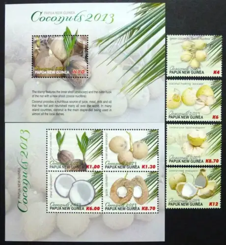 Papua Neuguinea 2013 Kokosnüsse Coconuts Pflanzen Früchte 1920-27 Block 166 MNH