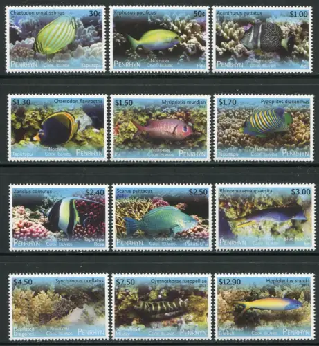 Penrhyn 2013 Fische Fishes Poissons Pesci Freimarken II 718-729 MNH