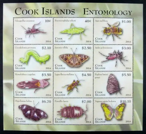 Cook Inseln 2014 Käfer Insekten Beetle Raupe Entomologie ZD-Kleinbogen 1906-1917