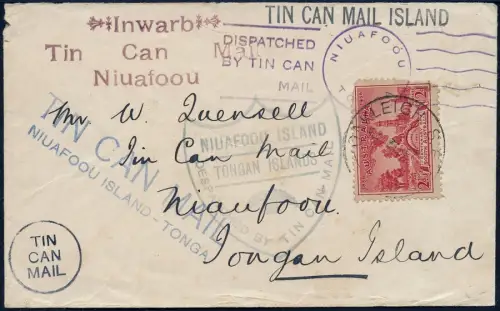Australien 1936 Tin Can Mail Blechdosenpost Niuafo`ou Tonga / 691