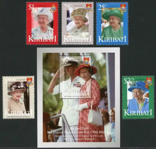 Kiribati 2016 QE II Königin Elisabeth Royalty 90. Geburtstag Birthday MNH