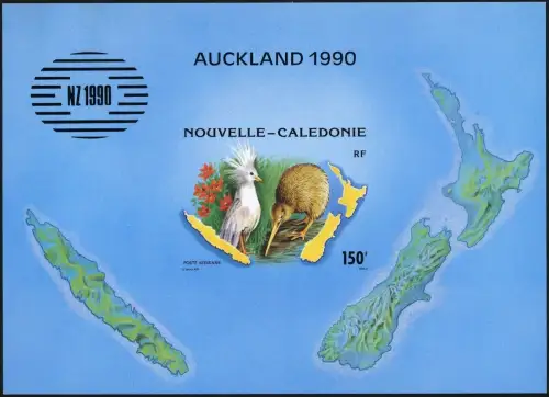Neukaledonien 1990 Vögel Kagu Kiwi Block 10 Epreuve De Luxe BF 10 MNH / 166