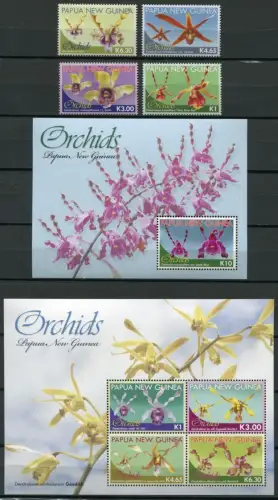 Papua Neuguinea 2010 Orchideen Orchids Blumen Flowers 1591-94 Block 119-120 MNH