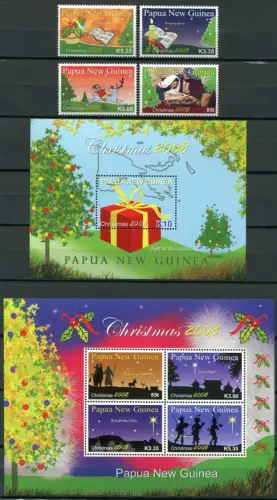 Papua Neuguinea 2008 Weihnachten Christmas 1373-1376 Block 73-74 MNH