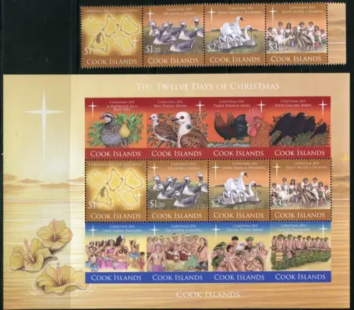 Cook Inseln 2011 Weihnachten Musik Vögel Christmas Birds 1718-1721 Block 232