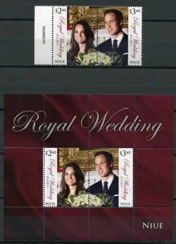 Niue 2011 Royal Wedding Kgl. Hochzeit Prinz William Kate 1183-1184 Block 163 MNH