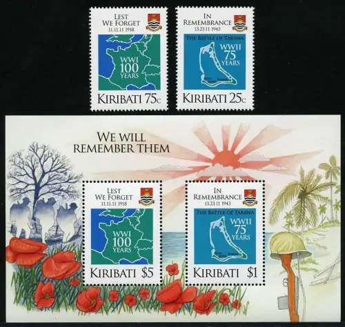 Kiribati 2018 Weltkriege Lest We Forget Battle of Tarawa Blumen Postfrisch MNH