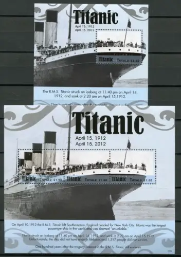 Tuvalu 2012 Titanic Schiff Katastrophe Ship Navi Untergang 1816-19 Block 181 MNH