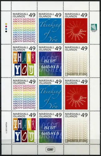 Marshall Inseln 2015 Grußmarken Greeting Stamps Kleinbogen Postfrisch MNH