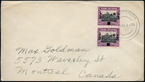 Cook-Inseln 1945 Brief Vulkan Volcano Paar 60 Rarotonga Montreal Kanada / 801