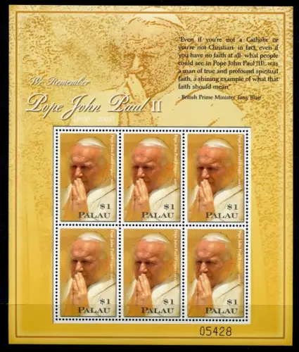 Palau 2005 Papst Johannes Paul II. Pope John Paul Religion 2502 Kleinbogen MNH