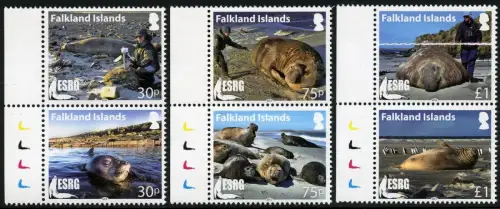 Falklandinseln 2015 See-Elefanten Elephant Seals Robben Tiere 1286-1291 MNH