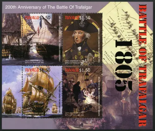 Tuvalu 2005 Trafalgar Seeschlacht Lord Nelson Schiffe Gemälde 1224-1228 MNH