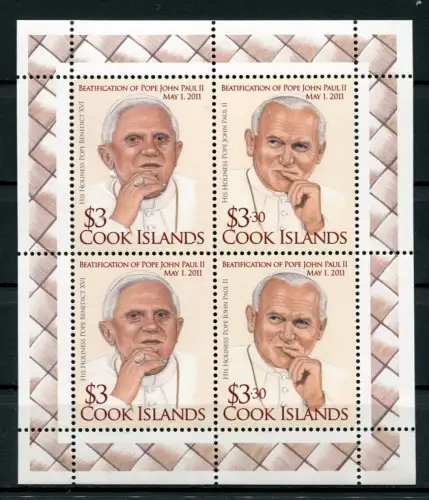 Cook Inseln 2012 Papst Johannes Paul II. Pope John Paul Benedict 1722-23 KB MNH