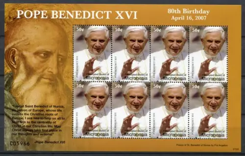 Mikronesien Micronesia 2007 Papst Benedikt Pope Benedict 1789 Kleinbogen MNH