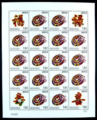 Mikronesien Micronesia 2013 Jahr der Schlange Year of the Snake Zodiac MNH