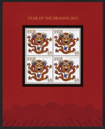 Fidschi Fiji 2012 Jahr des Drachen Dragon Zodiac Neujahr Kleinbogen MNH