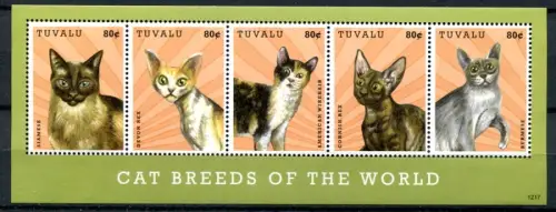Tuvalu 2012 Katzen Cats Siam Burma Devon Rex Amerik. Drahthaar 1855-1859 MNH