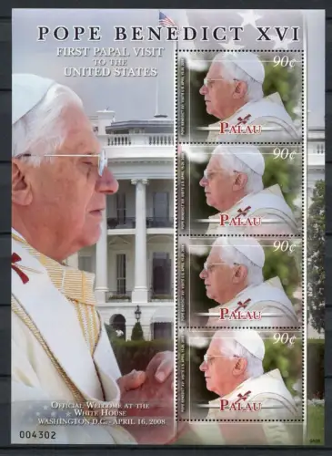 Palau 2008 Papst Benedikt Pope Benedict USA Religion Vatikan 2772 Kleinbogen MNH