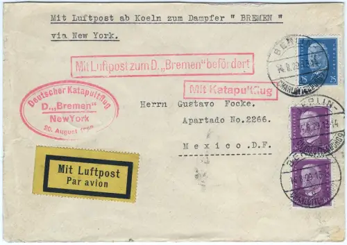 Katapult 1929 Dt. Reich Nachbringeflug Berlin Cherbourg Mexico H 3 c / 1663