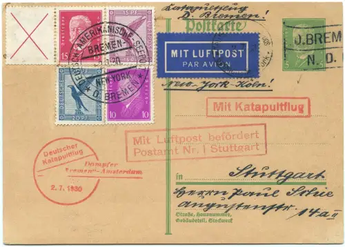 Katapult 1930 Dt. Reich Seepost beide Stpl Ganzsache ZuF Zdr W 30.1 H 17 c/1666