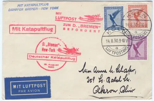 Katapult 1930 Dt. Reich Nachbringeflug Köln Cherbourg Akron USA H 22 c / 1669
