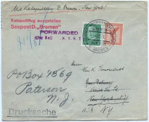 Katapult 1930 Dt. Reich Flug ausgefallen Nachsendung Paterson USA H 36 b / 1670