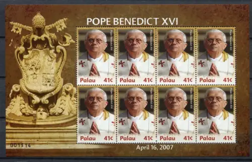 Palau 2007 Papst Benedikt Pope Benedict Religion Vatikan 2704 Kleinbogen MNH