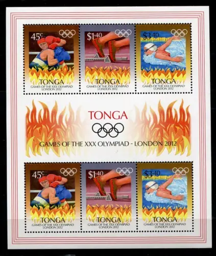 Tonga 2012 Olympiade London Olympics Boxen Schwimmen Kleinbogen 1789-1791 MNH