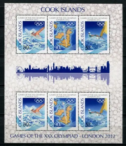 Cook Inseln 2012 Olympiade London Olympics Schwimmen 1737-1739 Kleinbogen MNH