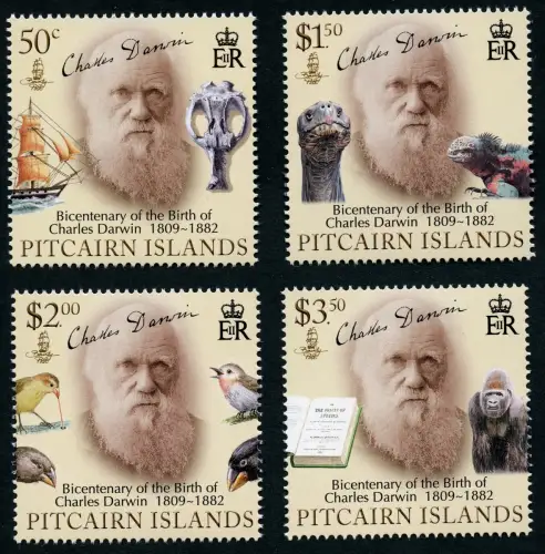 Pitcairn 2009 Charles Darwin Schiff Affe Vögel Reptil Schildkröte Postfrisch MNH