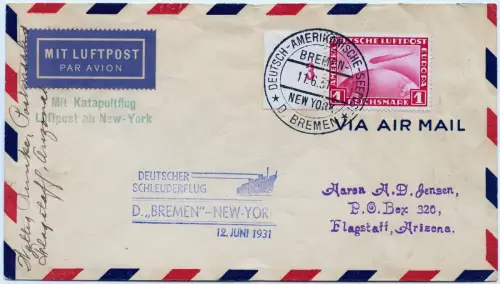 Katapult 1931 Dt. Reich Seepostaufgabe EF Zeppelin 1 RM USA Catapult H 48 b/1673