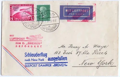 Katapult 1931 Dt. Reich Nachbringeflug Polarfahrt 1 RM USA Catapult H 59 c /1676