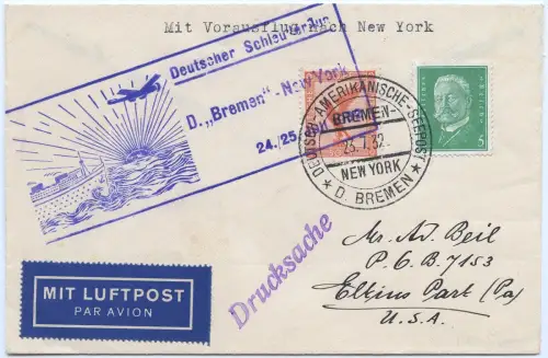 Katapult 1932 Dt. Reich Seepostaufgabe Brief Elkins Park Catapult H 95 b / 1679