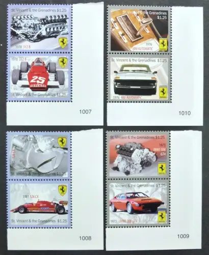 St. Vincent 2010 Ferrari Autos Motorsport Cars 6734-6741 Postfrisch MNH