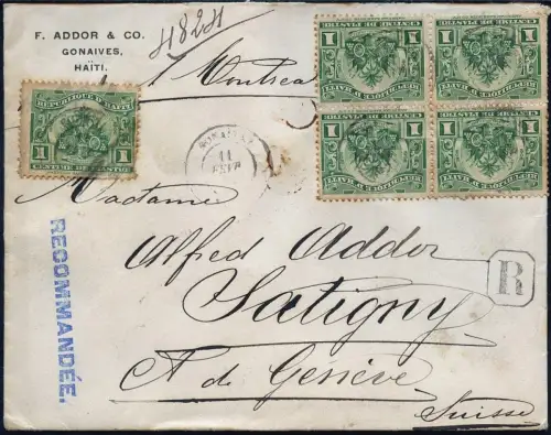 Haiti 1907 Reko-Brief Gonaives via Port-au-Prince nach Satigny Schweiz / 30