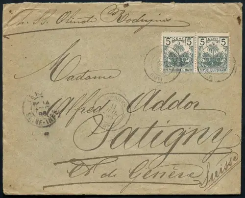 Haiti 1898 Brief 10 Cent via SS Olinda Gonaives über Le Havre in die Schweiz/ 12