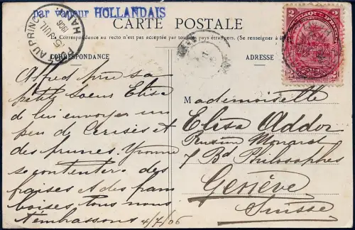 Haiti 1906 AK Port au Prince Schiffspost via New York nach Genf Schweiz / 41
