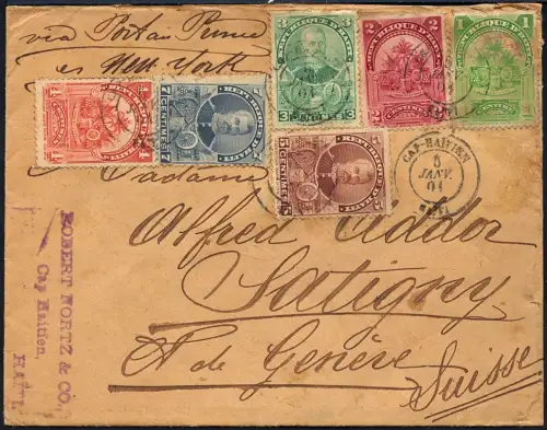 Haiti 1901 Brief MiF 22 C aus Cap-Haitien via New York nach Satigny Schweiz / 50