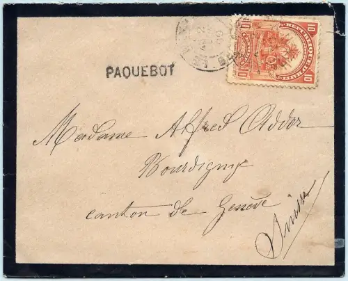 Haiti 1900 Trauerbrief EF 10c via Paquebot Schiffspost nach Satigny Schweiz / 48