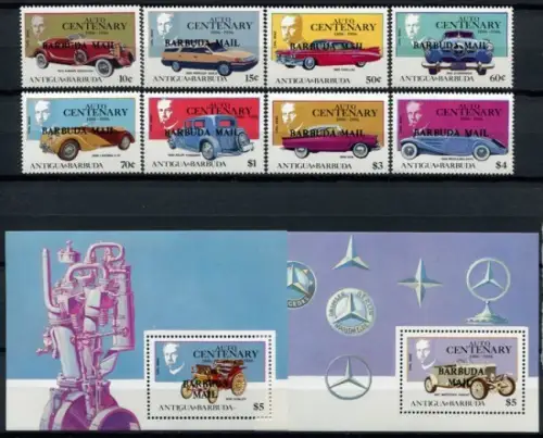 Barbuda 1987 Oldtimer Automobile Cars 934-941 Block 118-119 MNH