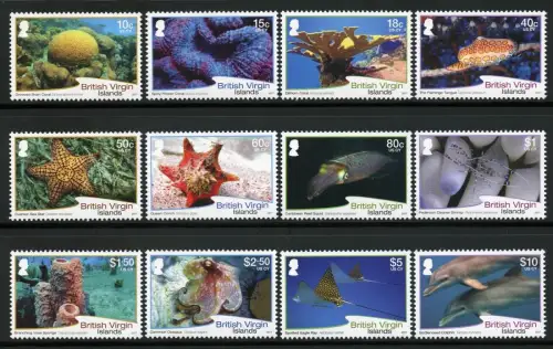 Jungferninseln 2017 Meerestiere Korallen Rochen Delphin Freimarken 1262-1273 MNH