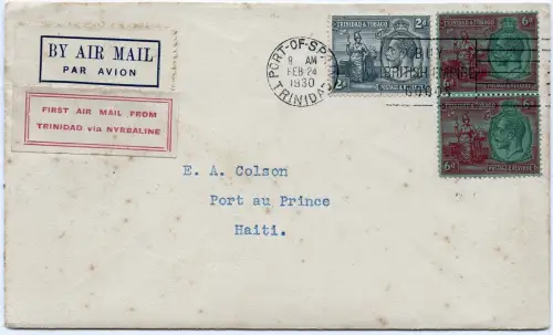 Trinidad 1930 FFC Erstflugbrief Nyrba Port of Spain Port-au-Prince Haiti / 1327