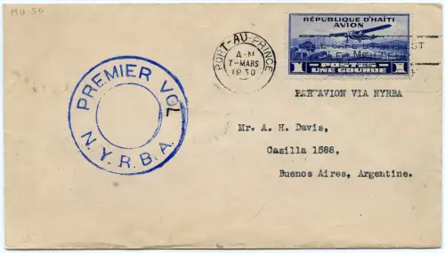 Haiti 1930 FFC Erstflugbrief Nyrba Port-au-Prince Buenos Aires Argentinien/ 1322