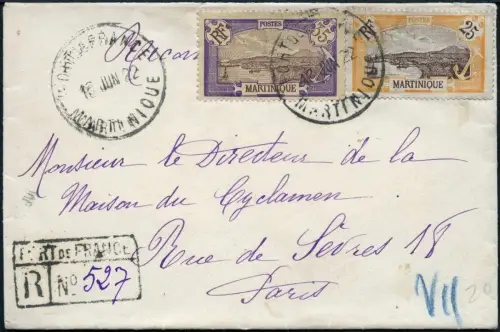 Martinique 1922 Reko-Brief MiF Vulkan Landschaft Hafen Paris Frankreich / 822