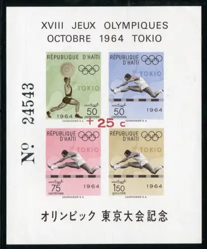 Haiti 1965 Olympiade Olympics Sport Aufdruck Block 30 b MNH Auflage: nur 2700