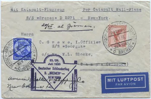 Katapult 1934 Dt. Reich Seepost Tampa Florida USA Brief H 130 b / 1684